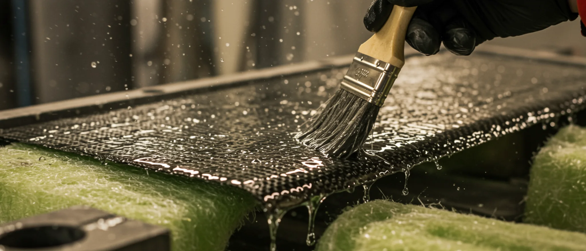 karbon fiber yüzeye fırça ile reçine uygulama anı